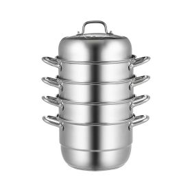 Multi Tiers Kitchen Pan Cookware Stainless Steel Steamer Set (material: Stainless steel+ tempered glass, Color: Silver B)